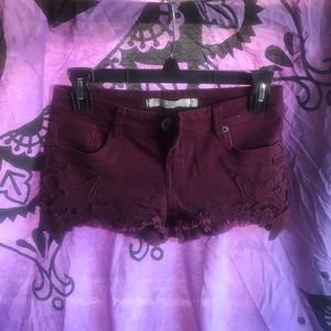 Burgundy denim shorts